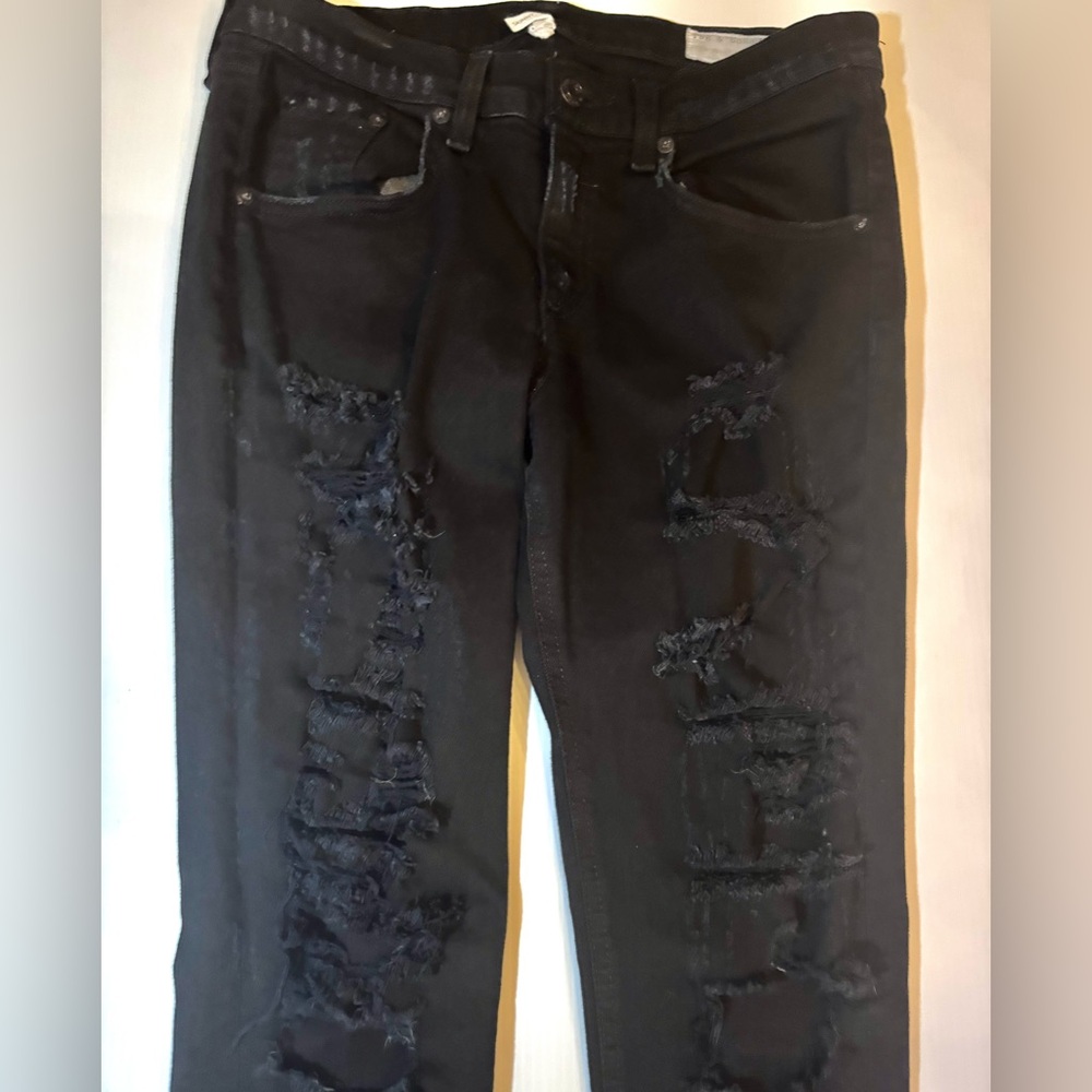 Rag & Bone Thrasher Distressed Black Jeans 27 Slim Flare Shredded Grunge - Picture 4 of 6
